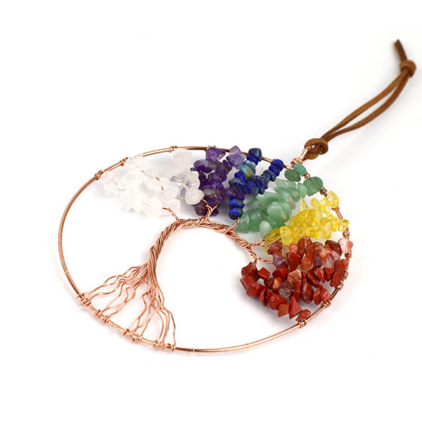 Handmade Rose Gold Tree of Life Chakra Wind Chime with Seven Crystals & Agate Slice - Image 5