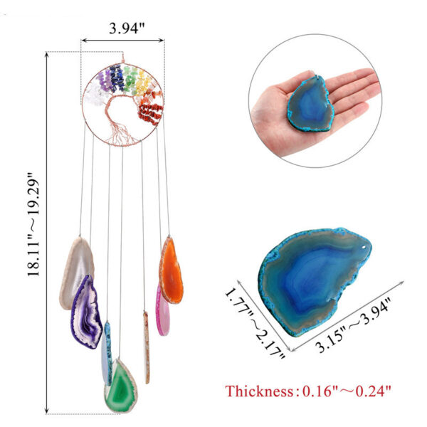 Handmade Rose Gold Tree of Life Chakra Wind Chime with Seven Crystals & Agate Slice - Image 4
