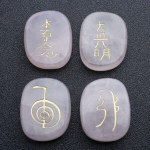Reiki Healing Stones (Set of 4) | Natural Oval Crystals with Sacred Symbols