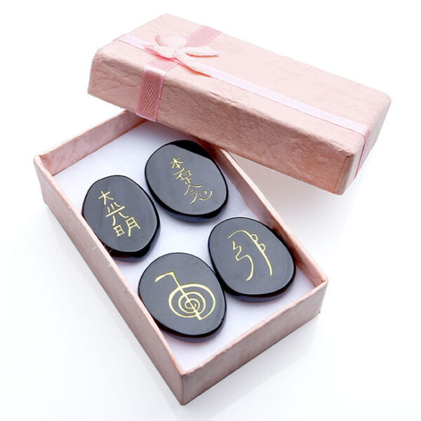 Reiki Healing Stones (Set of 4) | Natural Oval Crystals with Sacred Symbols - Image 4
