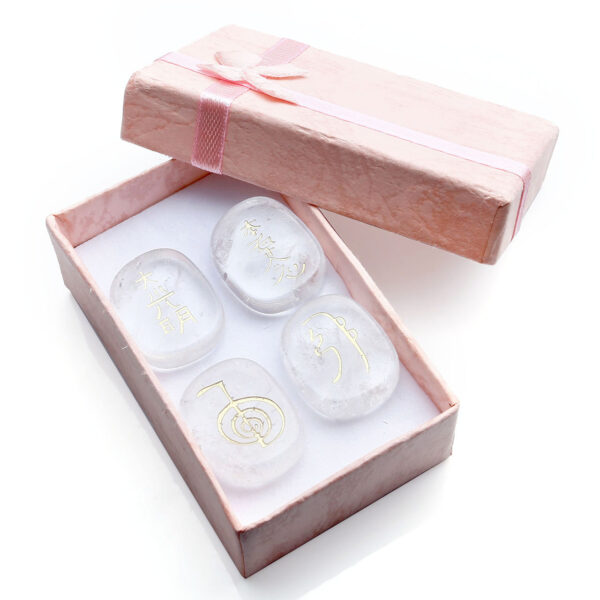 Reiki Healing Stones (Set of 4) | Natural Oval Crystals with Sacred Symbols - Image 3